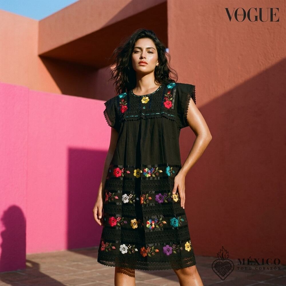Black manta dress one piece Dress – Mexican Folklore Wear one size fits all